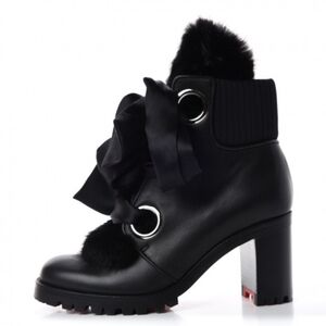 Christian Louboutin Jenny From the Alps 70 Calfskin Mink Fur Ankle Boots 36